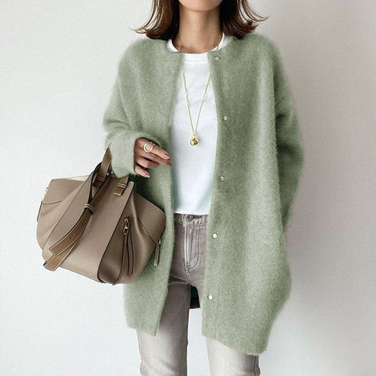 Women’s Wool-Like Oversized Coat — Solid Color, Long Sleeve Button-Up Trench FitiqueFit