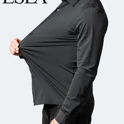 Men'S Stretch Slim-Fit Formal Shirt Without Pockets, Light Business Turn- Collar Long-Sleeved Shirt, Men'S Business Shirt, Wrinkle-Resistant And Durable Solid Color Formal Long-Sleeved Shirt with Buttons And Pockets, Suitable NovaCart
