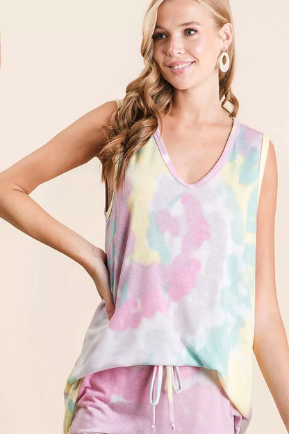 BiBi Sleeveless Tie Dye French Terry Knit Top New Era Fashion LLc
