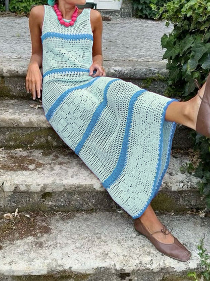 Knitted Sweater Contrast Color Vest Hollow Dress Grayceful LLC