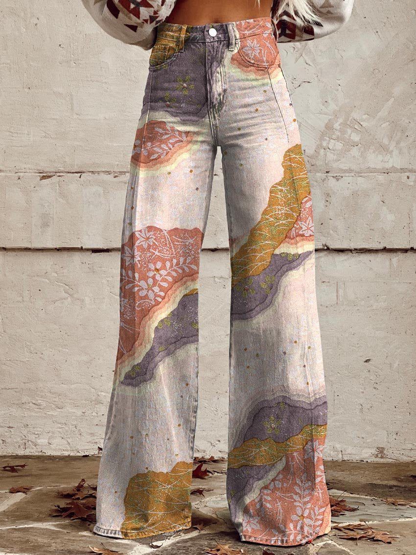 Women's Printed Flare Pants – Mid-Waist Full Length Plus Size FitiqueFit