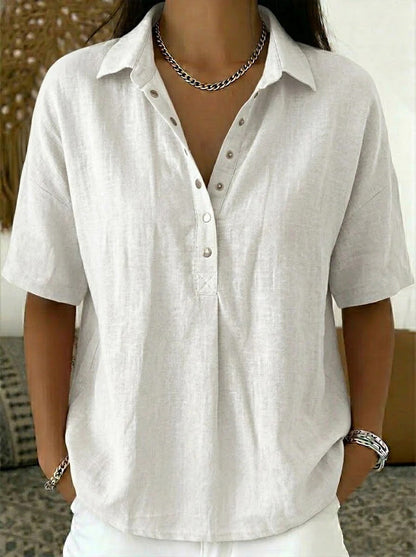 Short Sleeve Button Pullover Shirt – Solid Color Women’s Top FitiqueFit