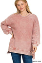 Zenana Full Size Acid Washed Double Ribbed Hi-low Sweatshirt Plus Size West2East Surf