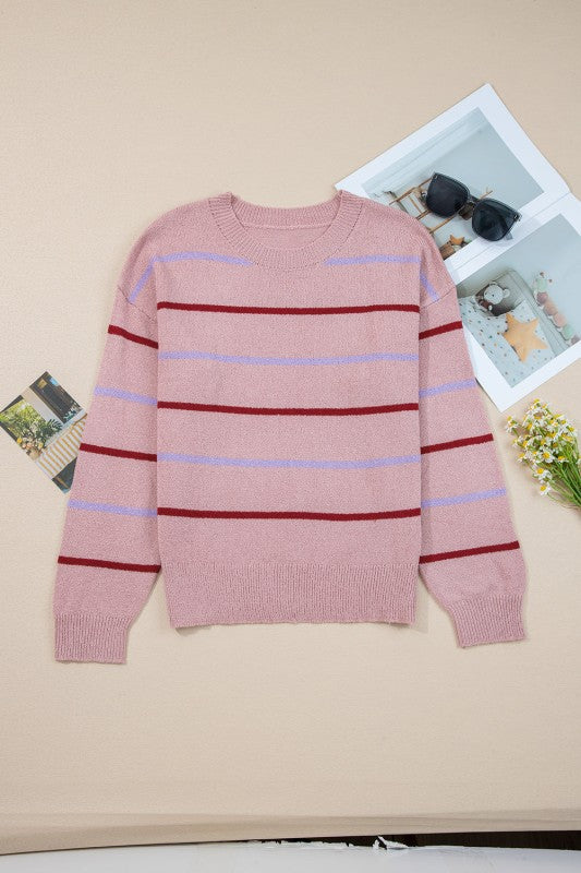 Stripe Ribbed Trim Drop Shoulder Sweater Shop Style & More | Fresh Looks, Everyday Deals & Free Shipping