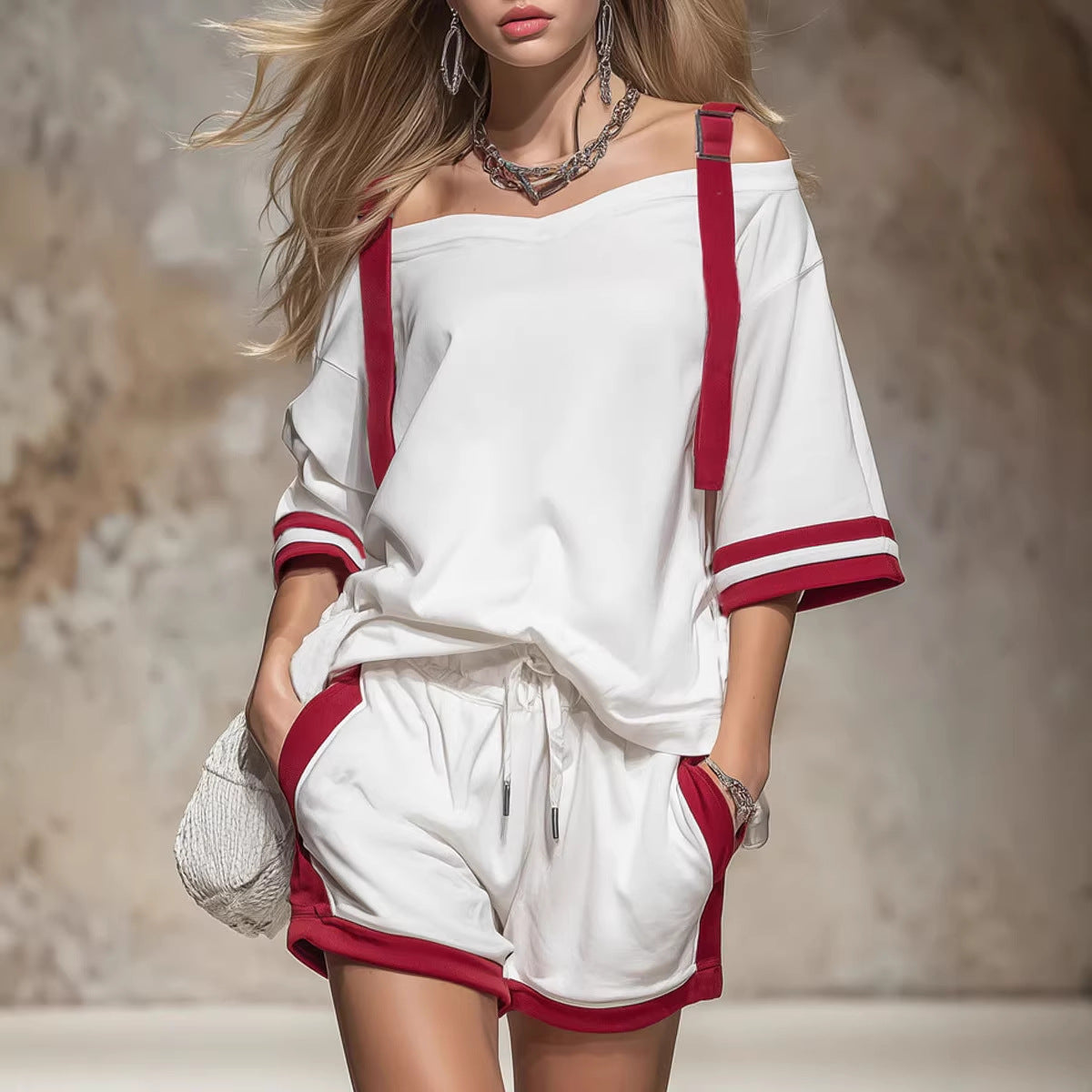 Women's Summer Contrast Color-Block Patchwork Shorts Set – 2-Piece FitiqueFit