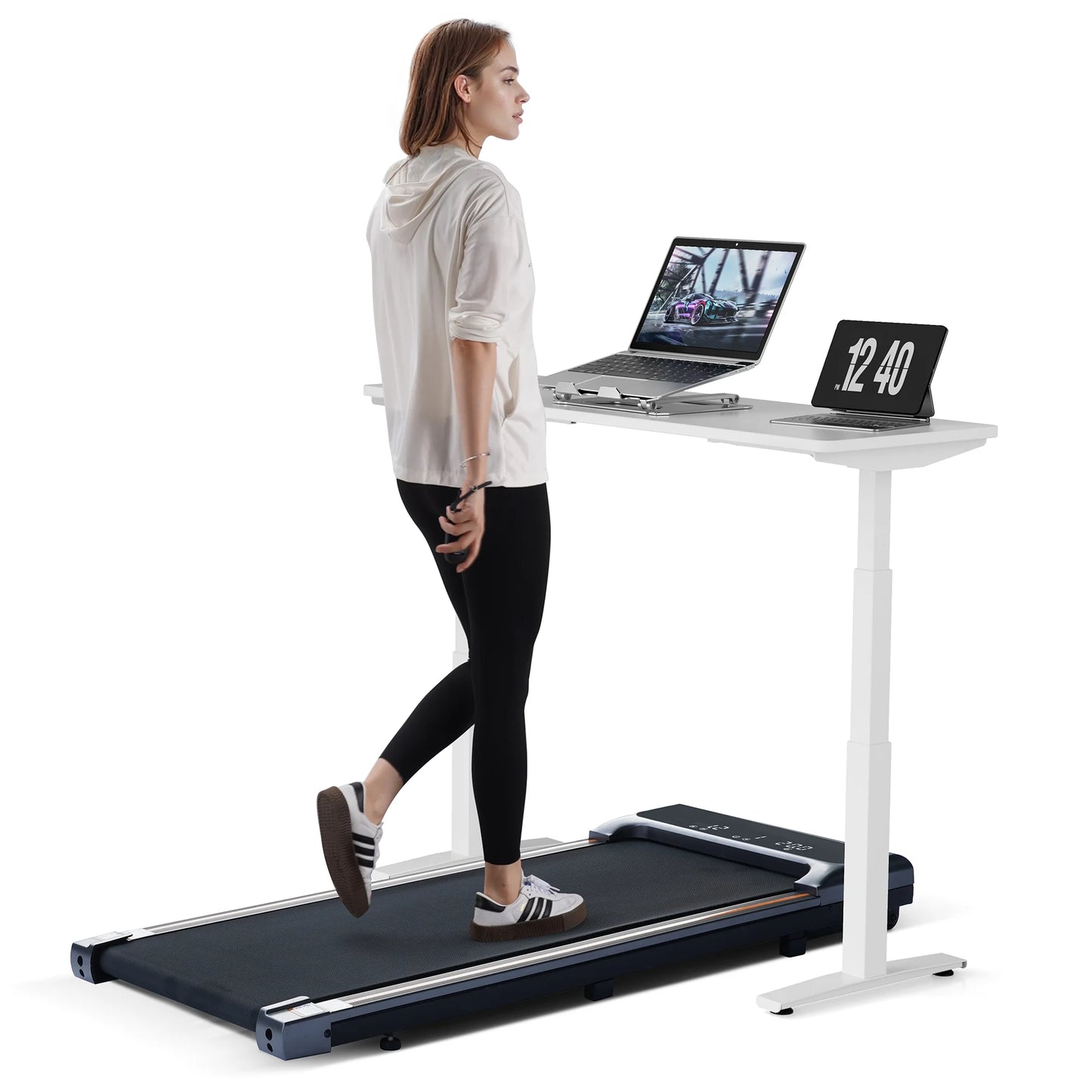 Walking Pad under Desk Treadmill with Remote Control Lightweight 2 in 1 Exercise Treadmill 0.6 to 3.8 Speed Range for Home Office Workout