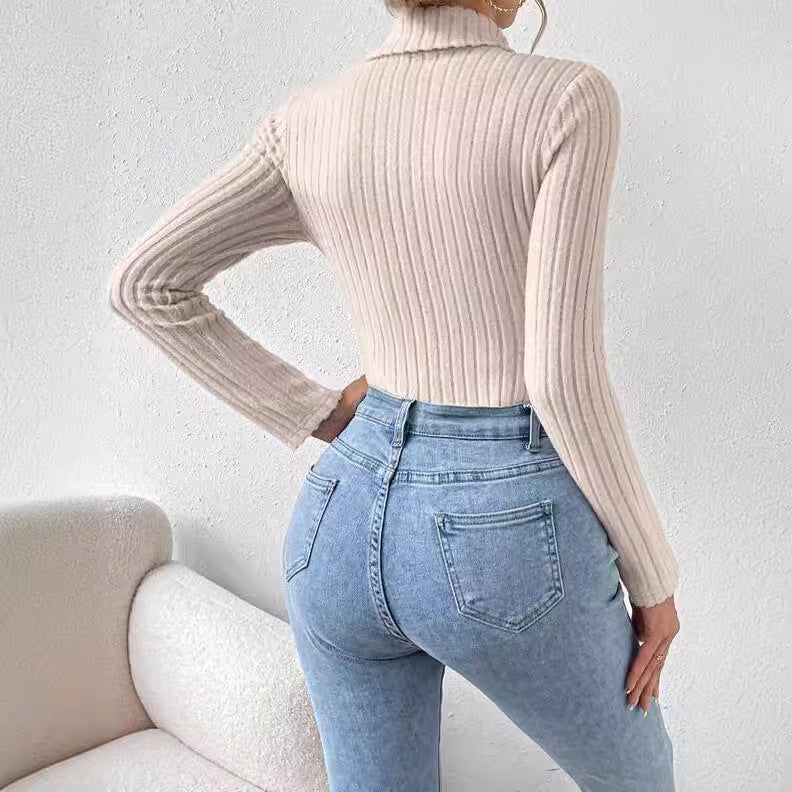 French Style Turtleneck Long Sleeve Knitted Jumpsuit Grayceful LLC
