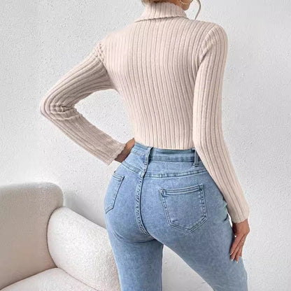 French Style Turtleneck Long Sleeve Knitted Jumpsuit Grayceful LLC