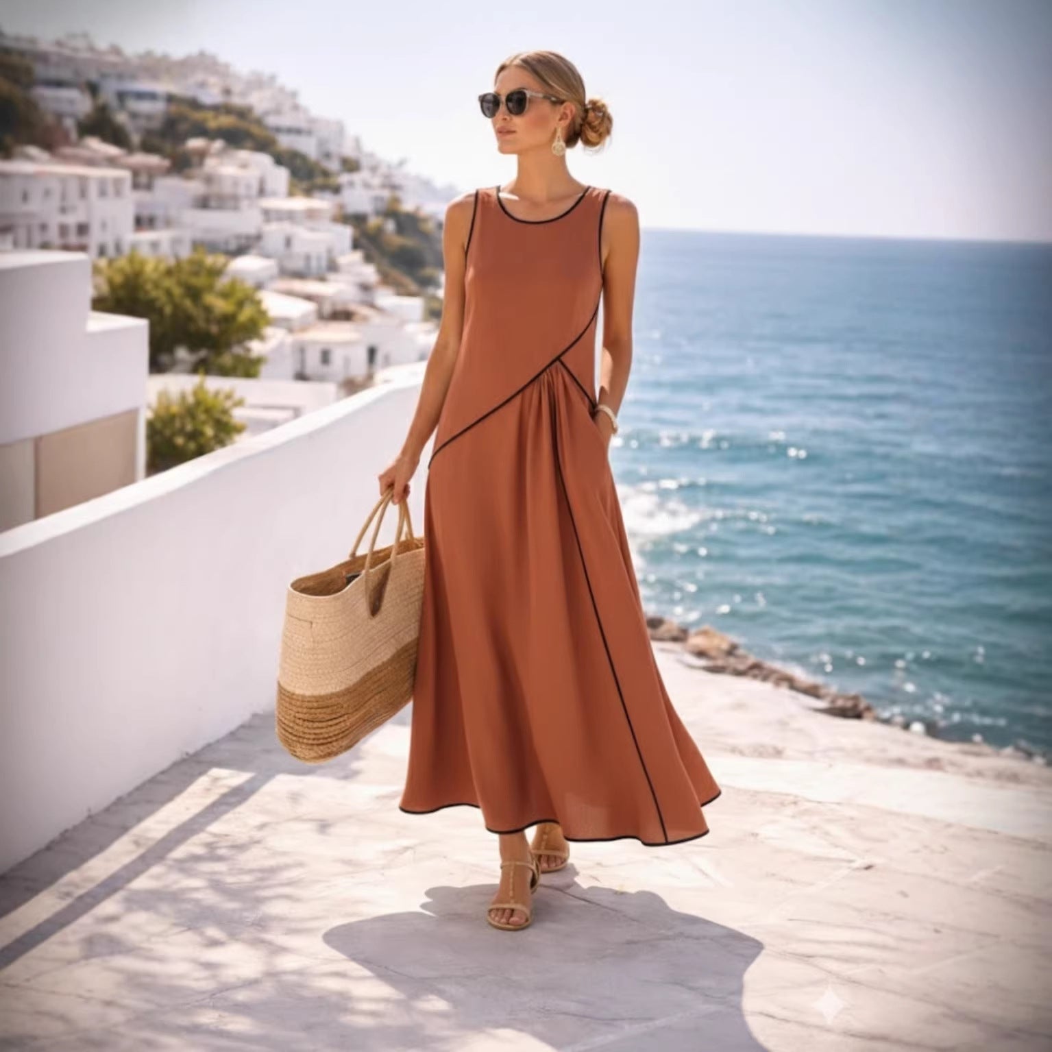 Mediterranean Contrast Color Vacation Dress – 7 Colors, S–3XL FitiqueFit