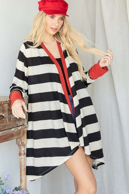 Open Front Striped Draped Cardigan Shop Style & More | Fresh Looks, Everyday Deals & Free Shipping