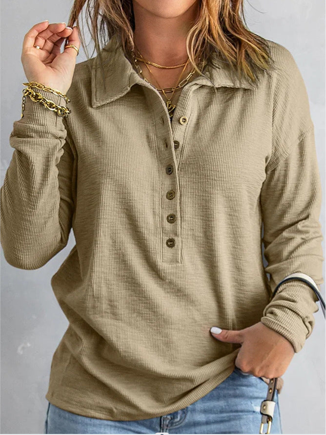 Women's Loose Fit Long Sleeve Knit Top – Button Detail, S–5XL FitiqueFit