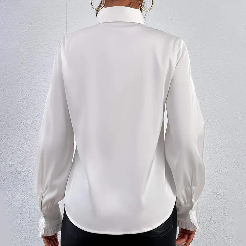 Women’s Ruffled Collared Blouse | Long Sleeve Dressy Work Top FitiqueFit