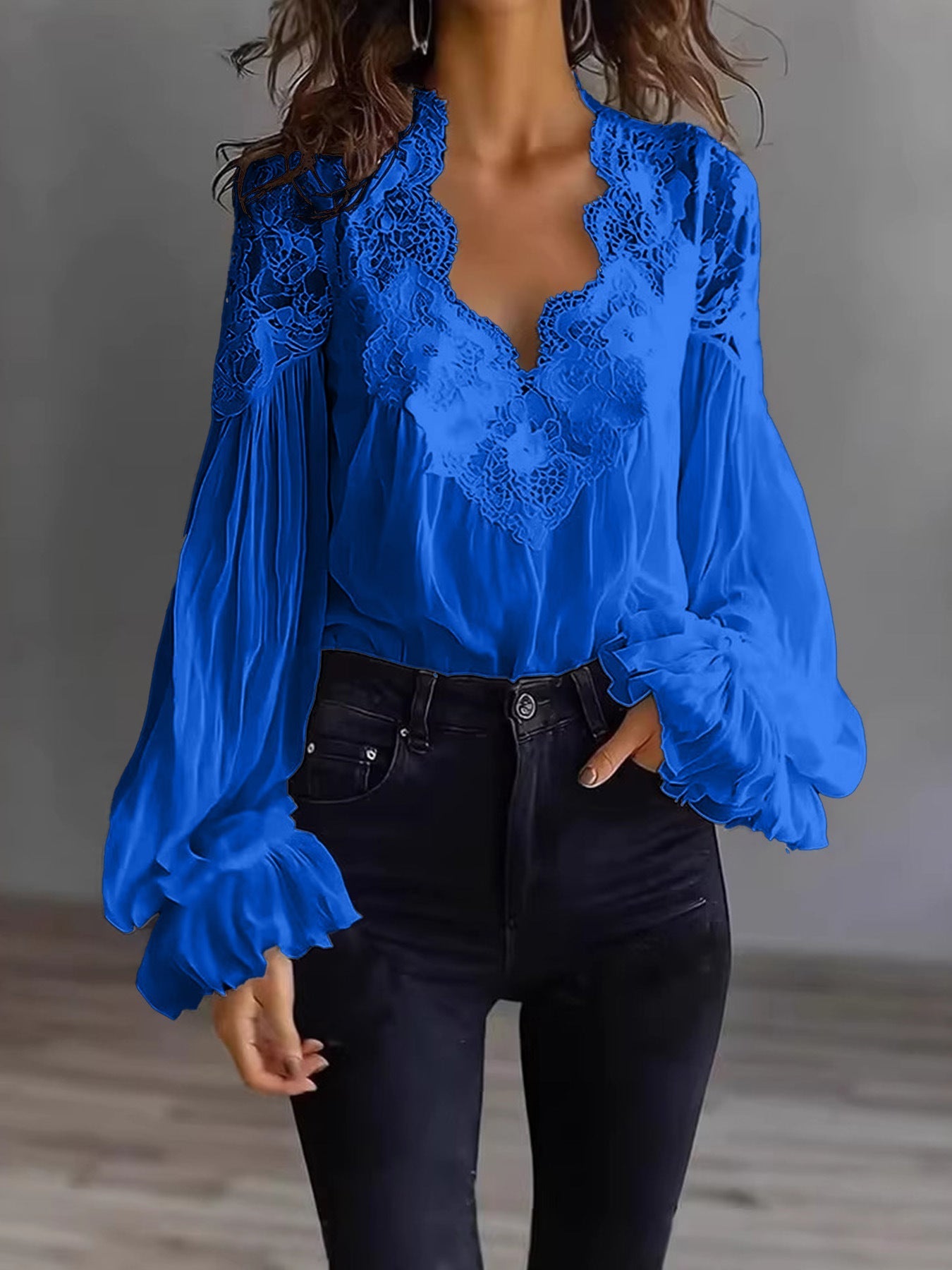 Lace-Panel Puff Sleeve Pleated Ruffle Shirt | Ballet Style FitiqueFit