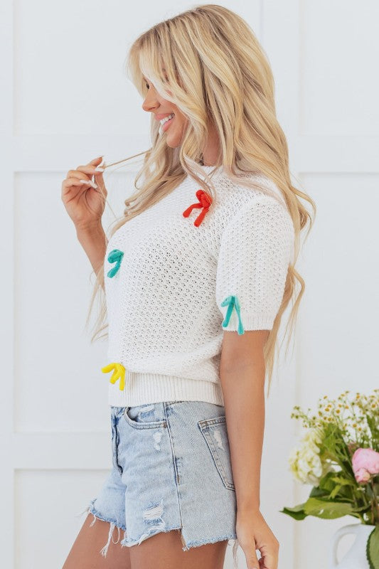 Bow Knit Crewneck Short Sleeve Sweater Shop Style & More | Fresh Looks, Everyday Deals & Free Shipping
