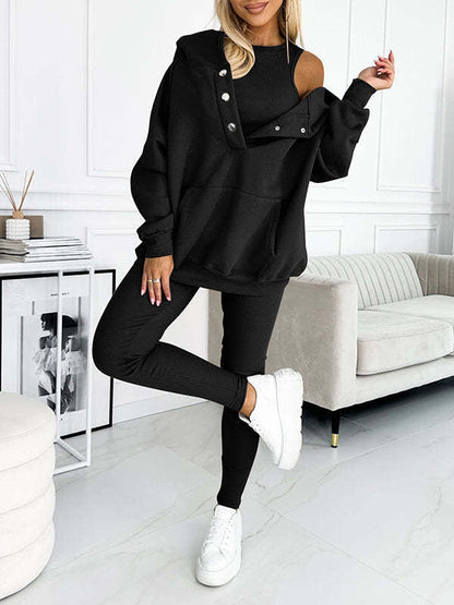 Casual Hooded Sweater Thickened Thread Fitted Vest Pants Three-piece Set See size chart under “more details” The Fashion Celestial