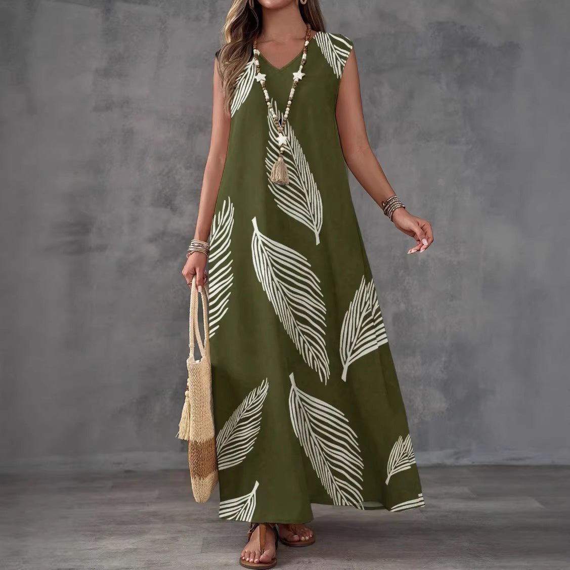 Printed V-Neck Sleeveless High-Waist Maxi Dress | 3 Colors FitiqueFit