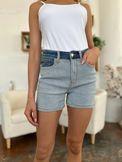 Judy Blue Full Size Color Block Denim Shorts New Era Fashion LLc