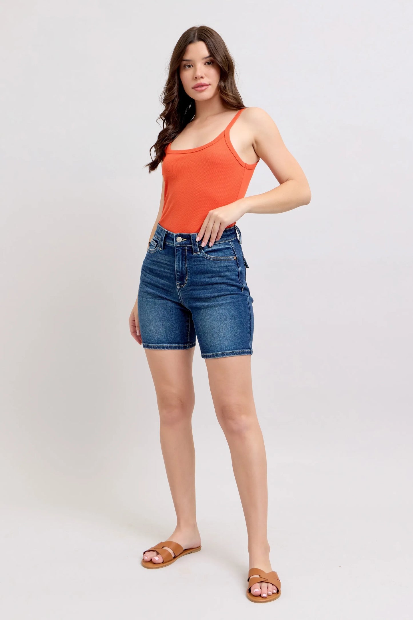 Judy Blue Full Size High Waist Bermudas Jeans W/ Back Flap Pockets Plus Size New Era Fashion LLc