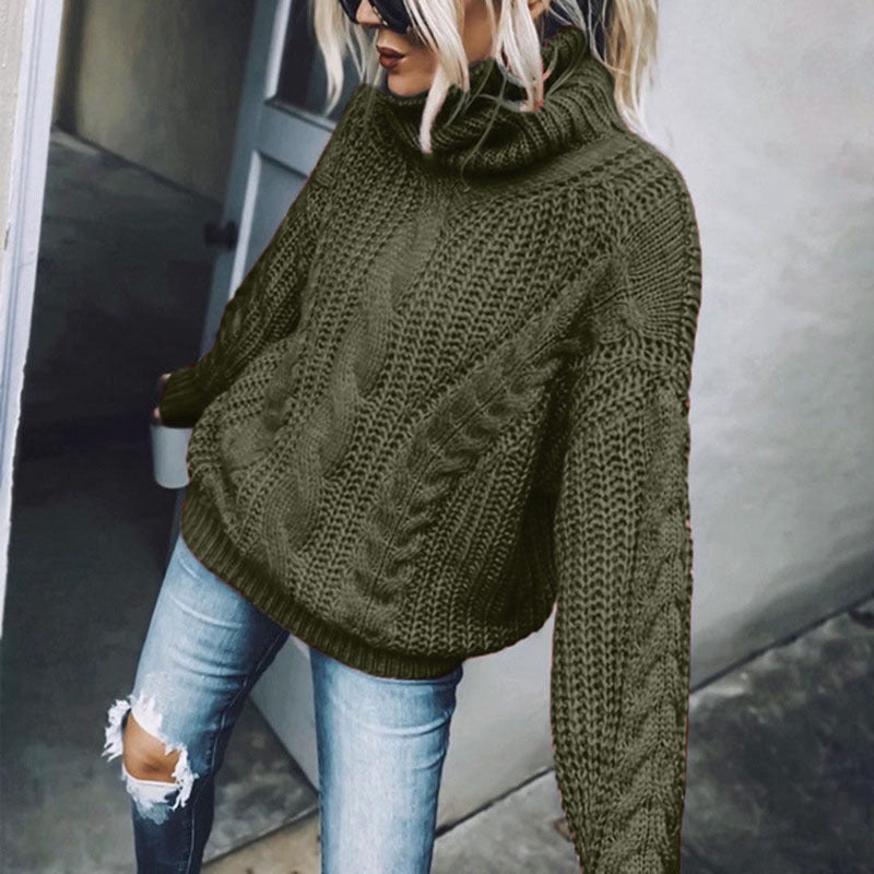Women's Cable Knit Turtleneck Sweater FitiqueFit