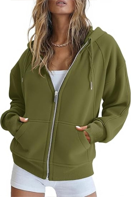 Women’s Zip Up Crop Sweatshirt – Fleece Lined Casual Hoodie FitiqueFit