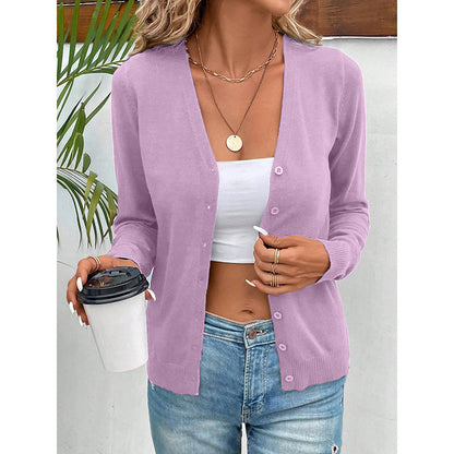 Women’s V‑Neck Button‑Down Cardigan Knit Sweater FitiqueFit