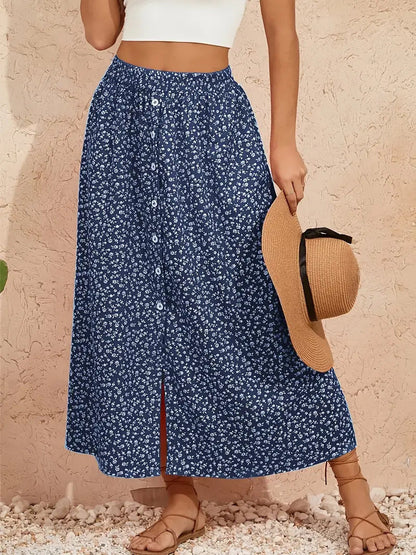 European And American Printed Breasted Self-tie Summer Pastoral A- Line Skirt Advanced Skirt Grayceful LLC
