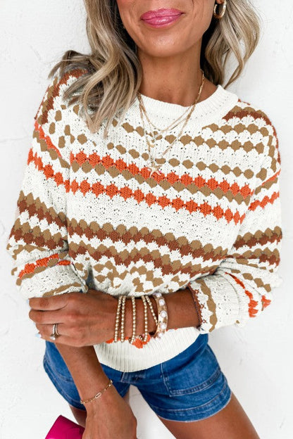 Stripe Eyelet Knit Drop Shoulder Sweater Shop Style & More | Fresh Looks, Everyday Deals & Free Shipping