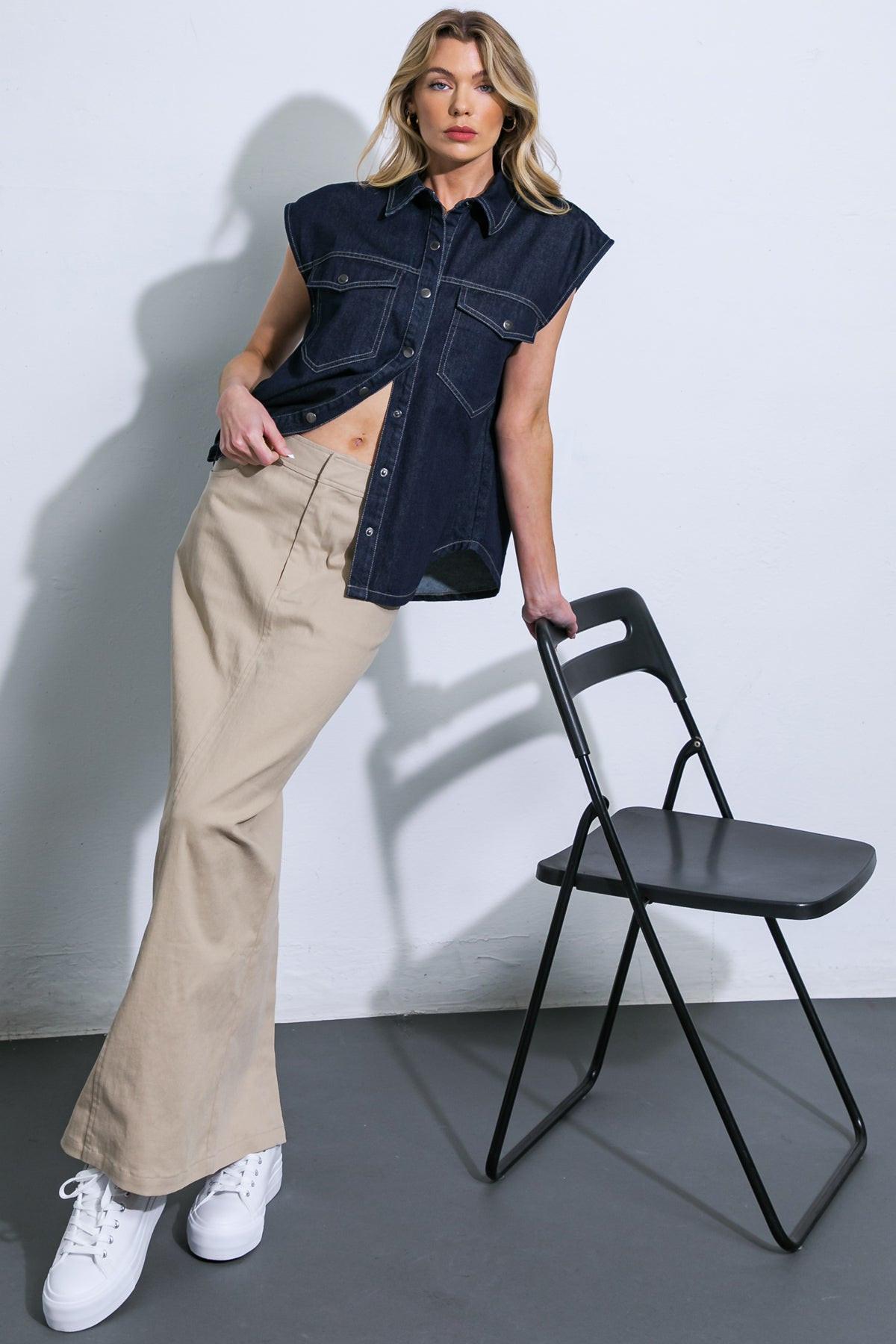 LET'S JUST RELAX DENIM TOP Flying Tomato