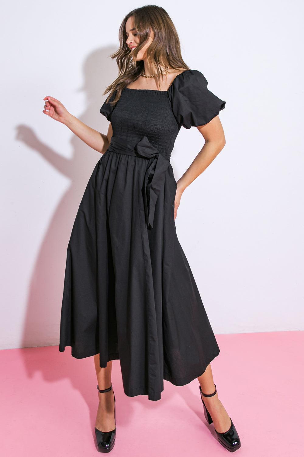 A PEACEFUL PLACE WOVEN MIDI DRESS Flying Tomato
