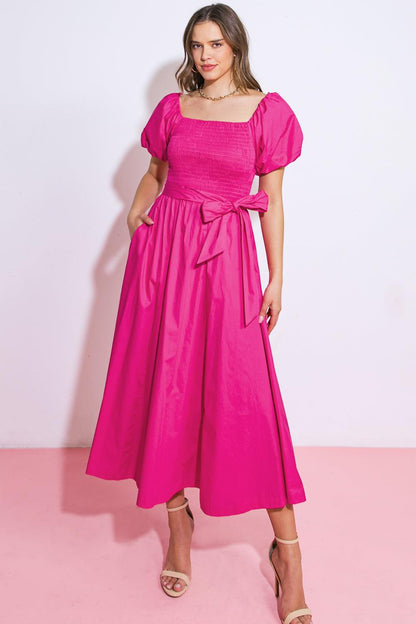 A PEACEFUL PLACE WOVEN MIDI DRESS Flying Tomato