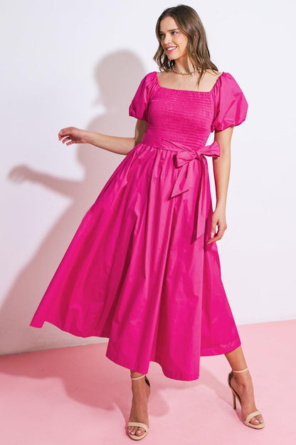 A PEACEFUL PLACE WOVEN MIDI DRESS Flying Tomato