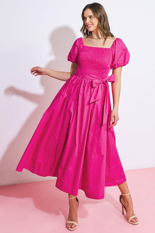 A PEACEFUL PLACE WOVEN MIDI DRESS Flying Tomato