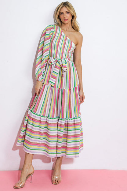 NO MATTER WHERE I GO WOVEN MIDI DRESS Flying Tomato
