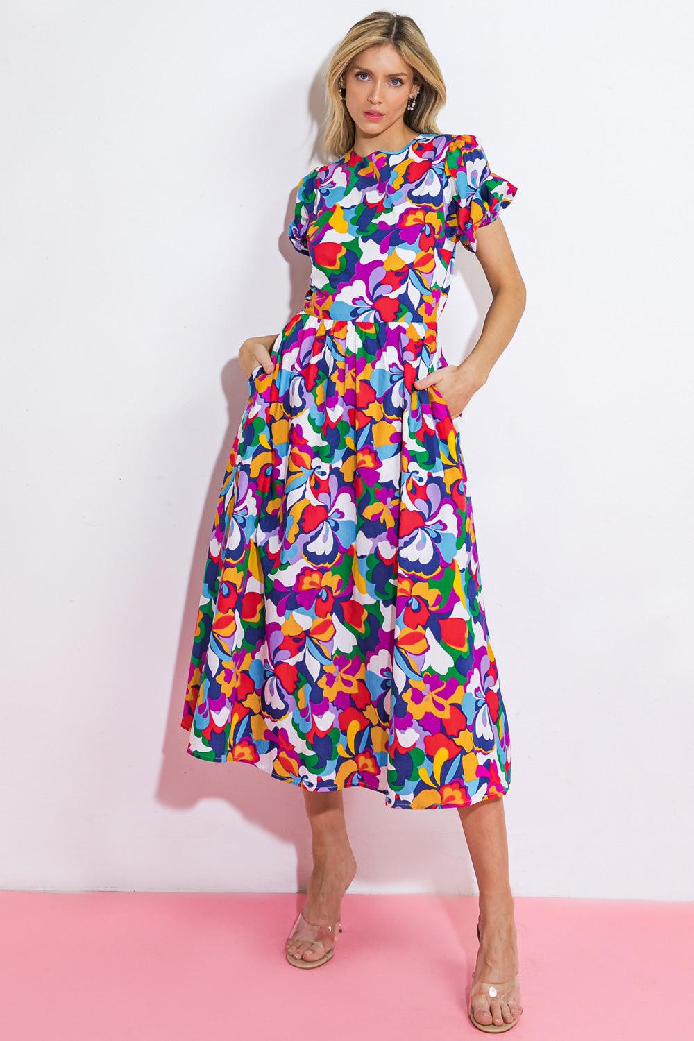 LET ME ADORE YOU WOVEN MIDI DRESS Flying Tomato