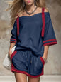 Women's Summer Contrast Color-Block Patchwork Shorts Set – 2-Piece FitiqueFit