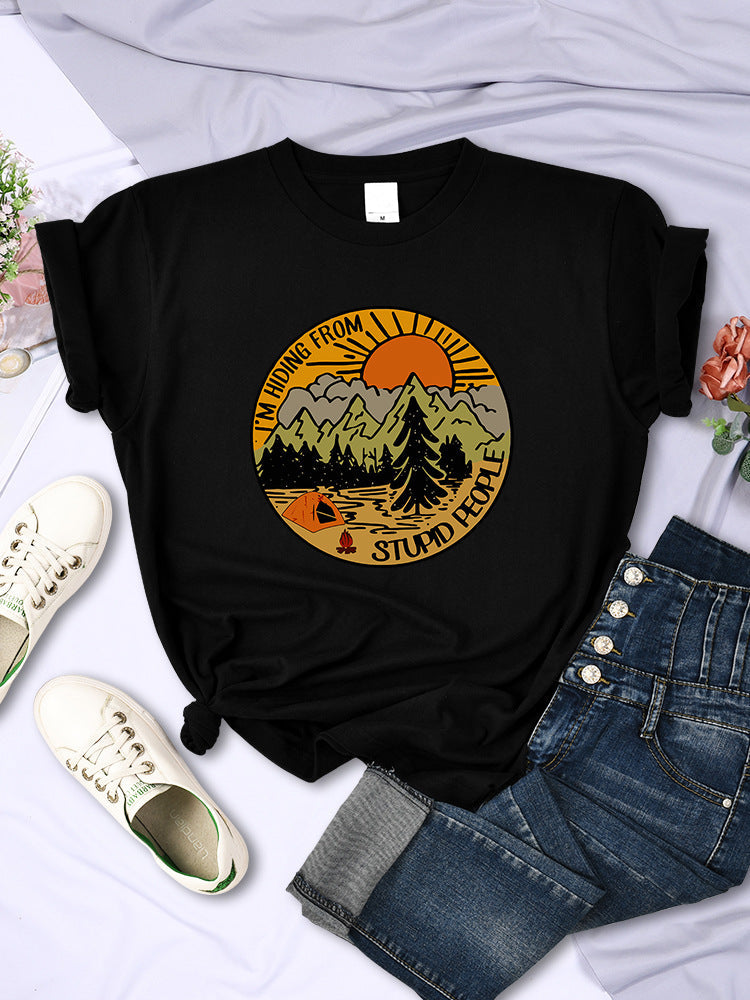 I'm Hiding From Stupid People Camping Scenery Women's Tops Hip-hop Fashion Street See size chart under “more details” The Fashion Celestial