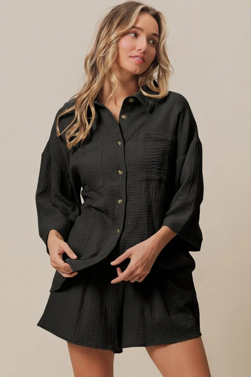 BiBi Crinkle Gauze Shirt and Short Set West2East Surf