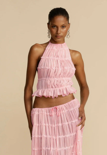 🌴 2-Piece Women's Beachwear Set – Sleeveless Halter Crop Top FitiqueFit