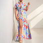 European American Fashion Floral Print Lapel Split Dress Women Grayceful LLC