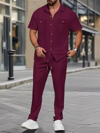 Men's Full Size Casual Short Sleeve Shirt and Pants Set Plus Size New Era Fashion LLc