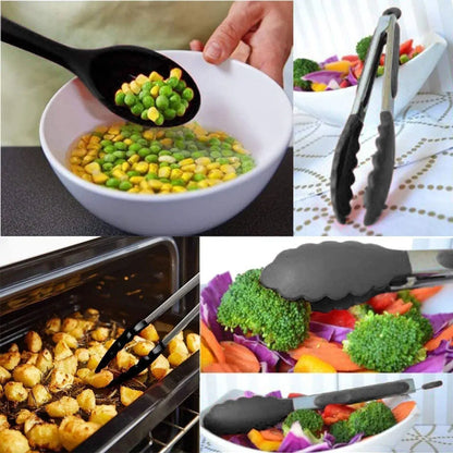 Premium Silicone Kitchen Utensil Set - Heat-Resistant Non-Stick Cooking Tools with Stylish Black Holder