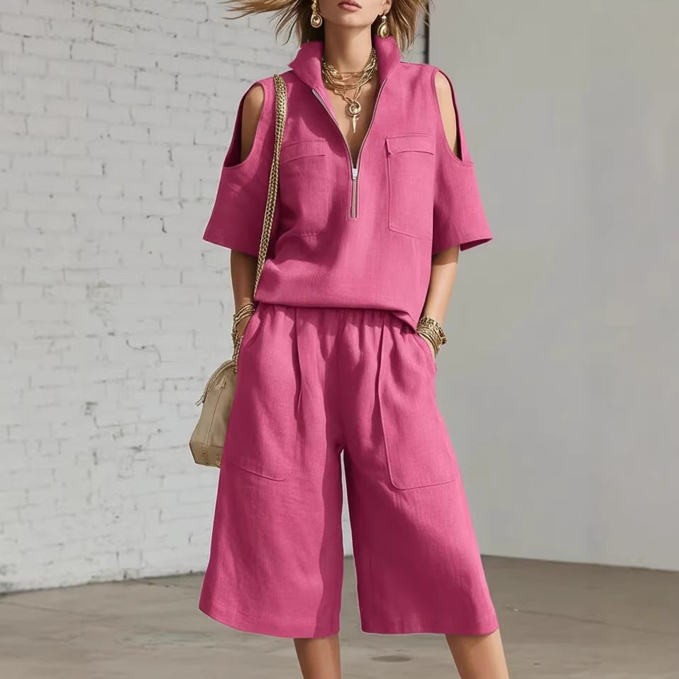 Short-Sleeve Shirt & Loose Shorts Two-Piece Set | Casual FitiqueFit
