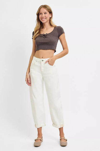 RISEN Full Size High Rise Barrel Cropped Jeans Plus Size Garden Naked Curves