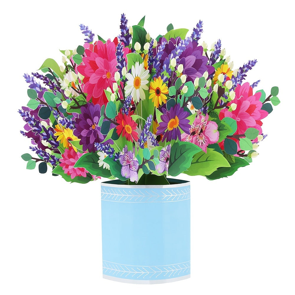 1pc Exquisite 3D Pop Up Spring Bouquet Greeting Card - Handmade Paper Carved Cartoon Card for Birthday, Spring Wedding, Anniversary, Get Well, Sympathy - Unique Party Favors, Decorative Gift Supplies with Delicate Floral Desi NovaCart