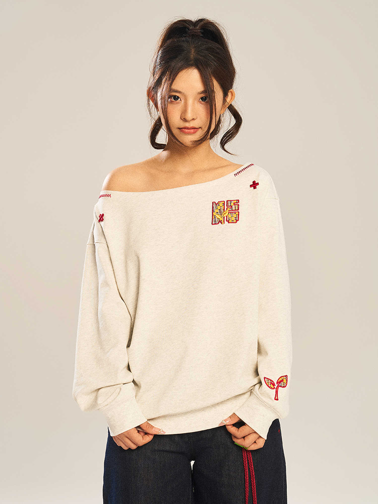 Women’s Slanted Shoulder Embroidered Long-Sleeve Top FitiqueFit