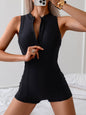 Women's Zip-Up Sleeveless Athletic One-Piece Swimsuit – Conservative High-Waist FitiqueFit