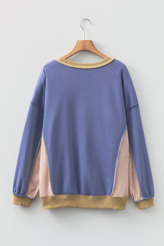 Colorblock Waffle Patchwork Oversize Sweatshirt Shop Style & More | Fresh Looks, Everyday Deals & Free Shipping
