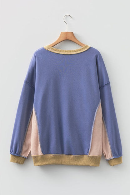 Colorblock Waffle Patchwork Oversize Sweatshirt Shop Style & More | Fresh Looks, Everyday Deals & Free Shipping