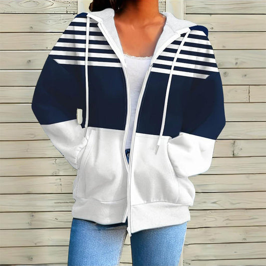 Plus Size Color Block Hoodie – Women’s Casual Zip Sweatshirt FitiqueFit