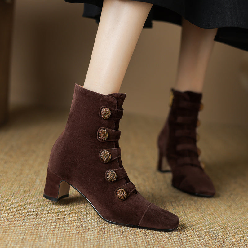 Women’s Retro Suede Chunky-Heel Side-Zip Ankle Boots FitiqueFit